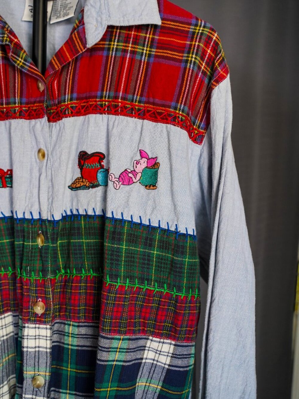 Vintage 90s The Disney Store Winnie The Pooh Patchwork Flannel Shirt Size Small - Picture 12 of 14
